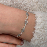 Silver Filigree Leaf Patterned Women's Bracelet